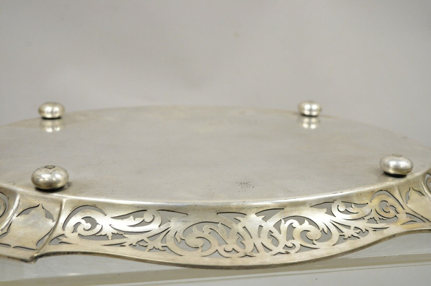 Antique D & H England 24" Silver Silver Plated Pierced Scalloped Platter Tray