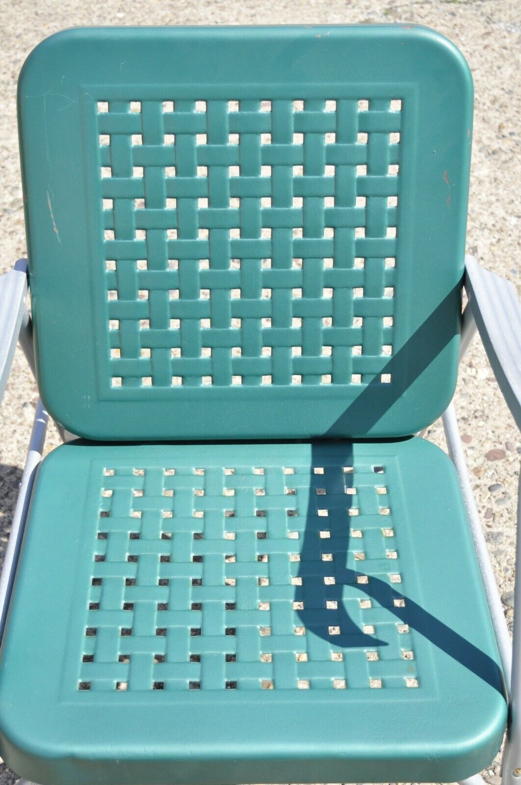 Vintage Green Metal Aluminum Basket Weave Patio Porch Outdoor Arm Chair