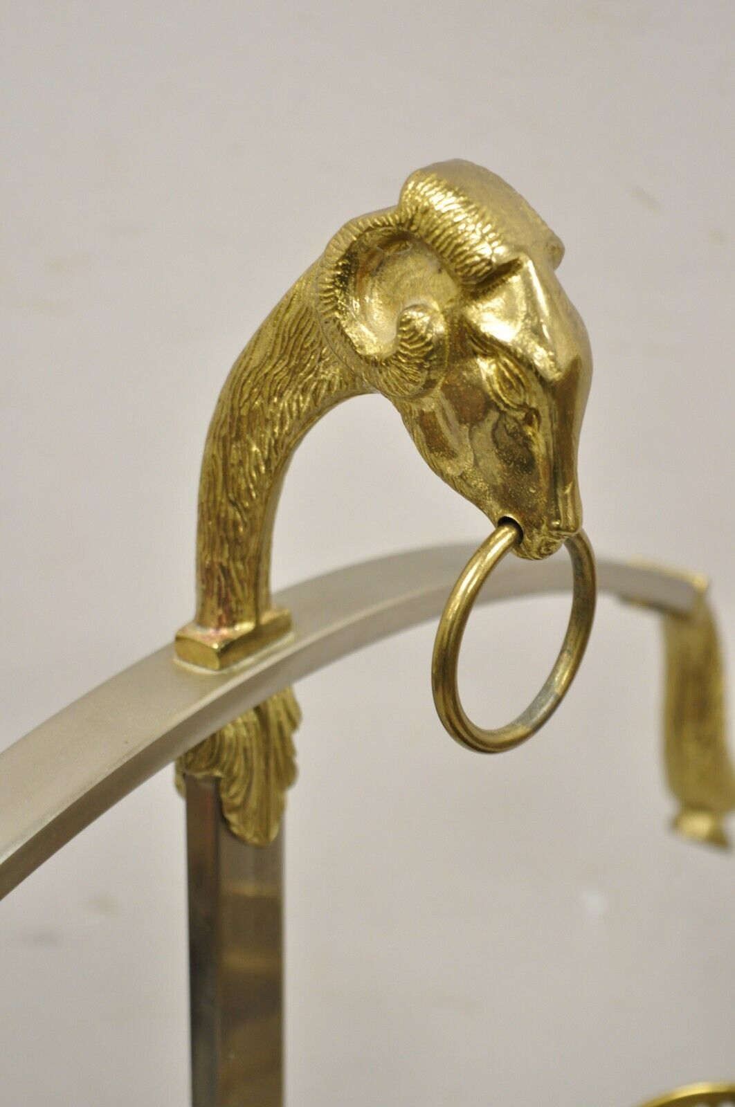 Vintage Italian Brass and Brushed Steel Rams Head & Hoof Clothing Valet