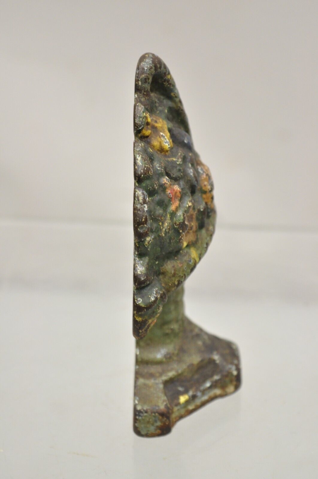 Antique Victorian Cast Iron Small Painted Orange Floral Bouquet Basket Door Stop