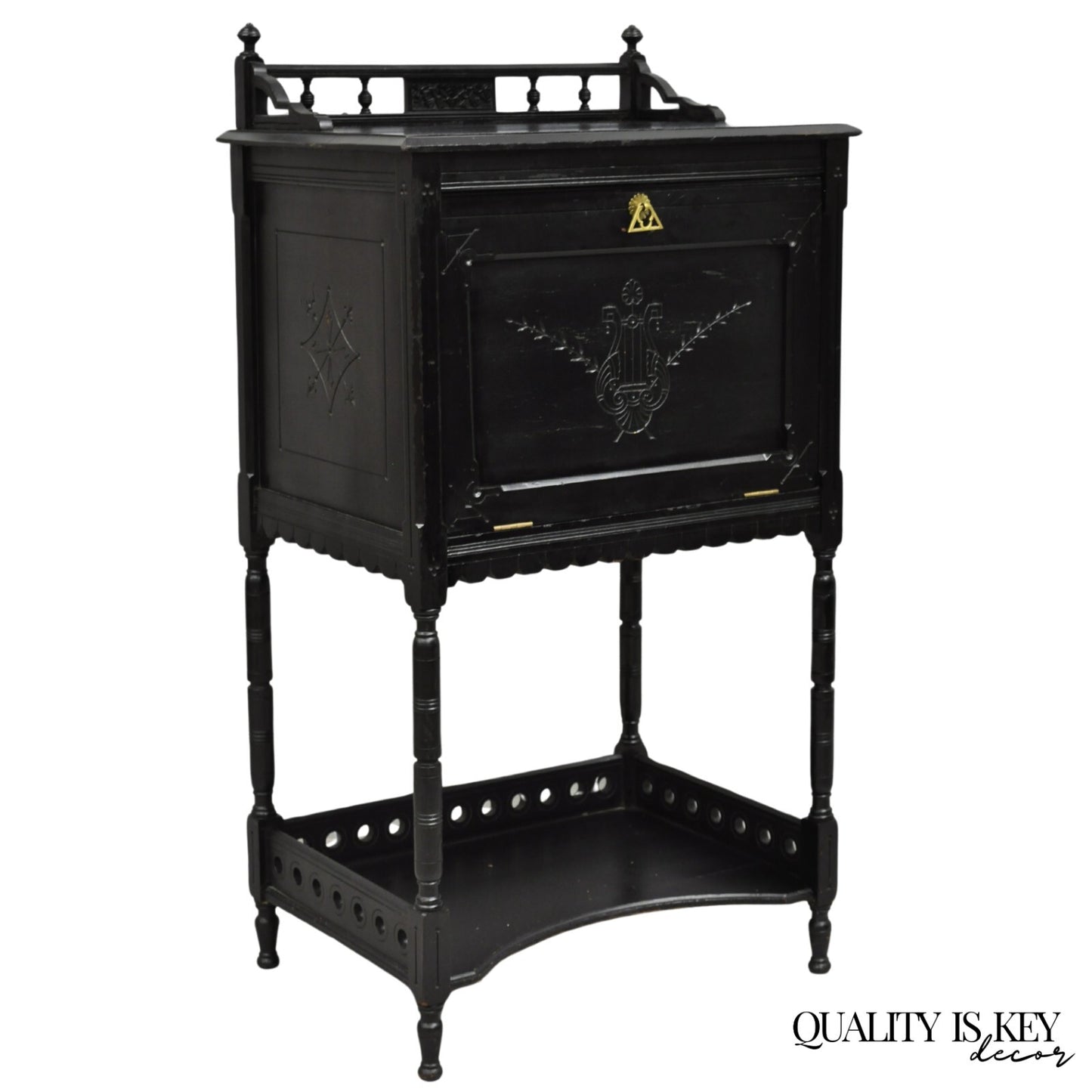 Antique Victorian Aesthetic Movement Black Ebonized Music Stand Side Table