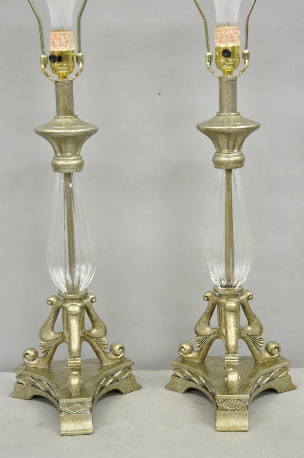 Contemporary Tuscan Mediterranean Style Glass and Resin Table Lamps - a Pair