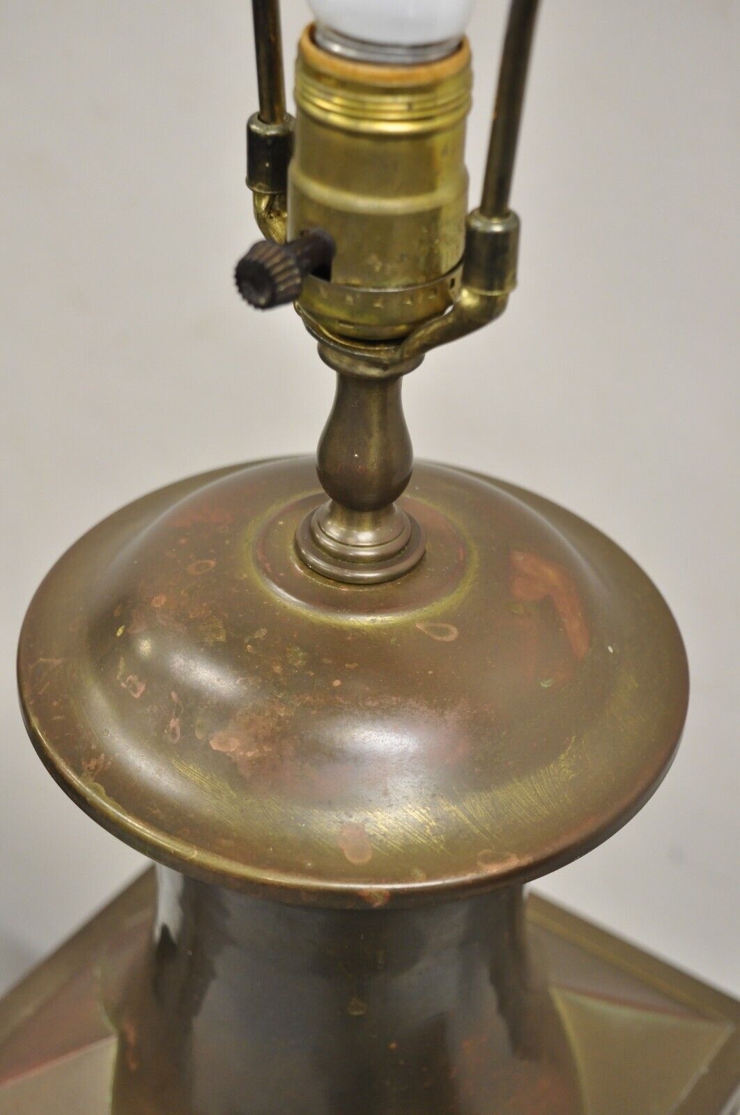 Vintage Chinoiserie Patinated Brass Square Jardiniere Table Lamp Wildwood