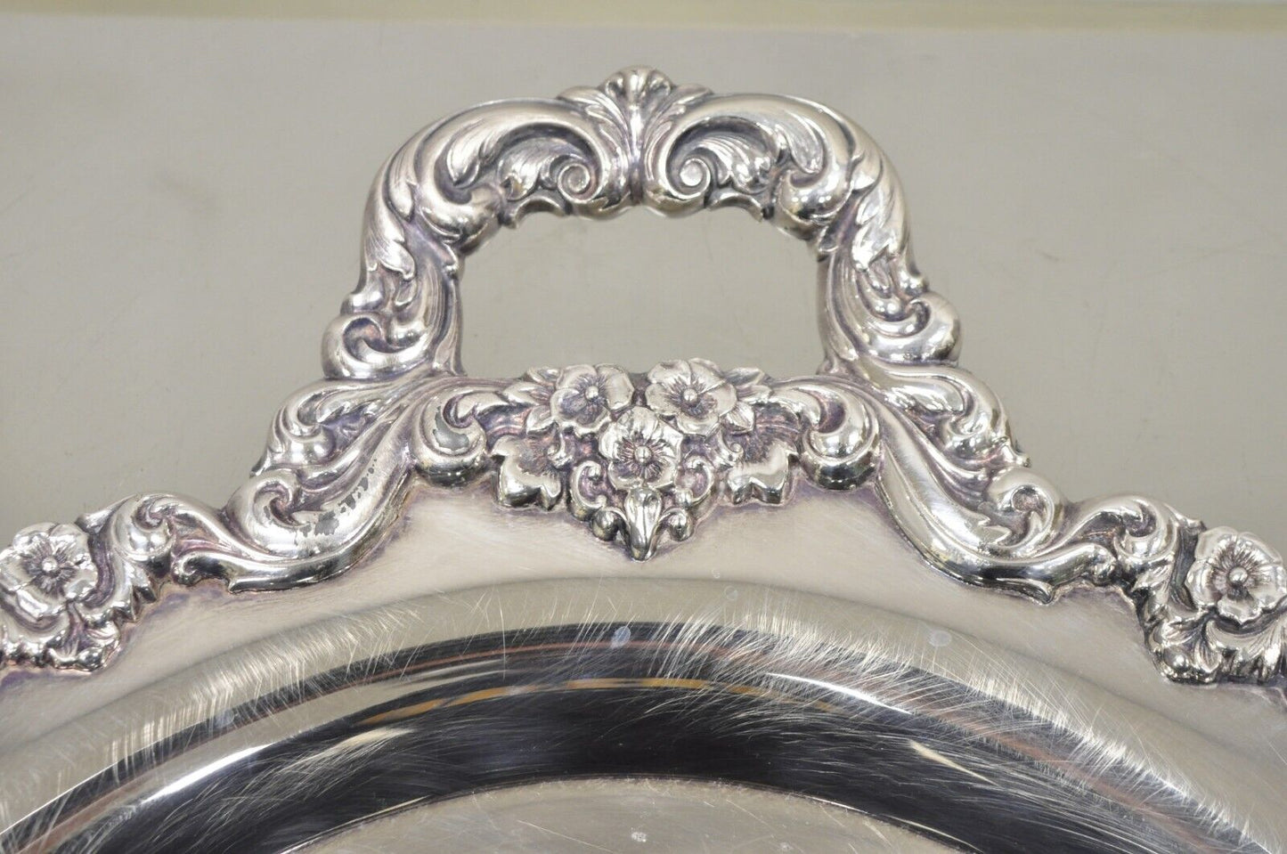 Vintage Poole Silver Co Lancaster Rose 30" Victorian Style Serving Platter Tray