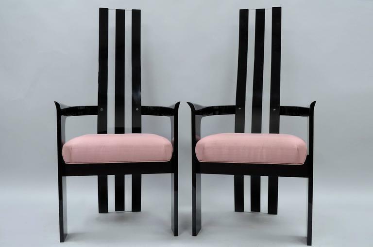 Set of 6 Hill Mfg Mid Century Modern Black Clear Lucite Sculptural Dining Chairs