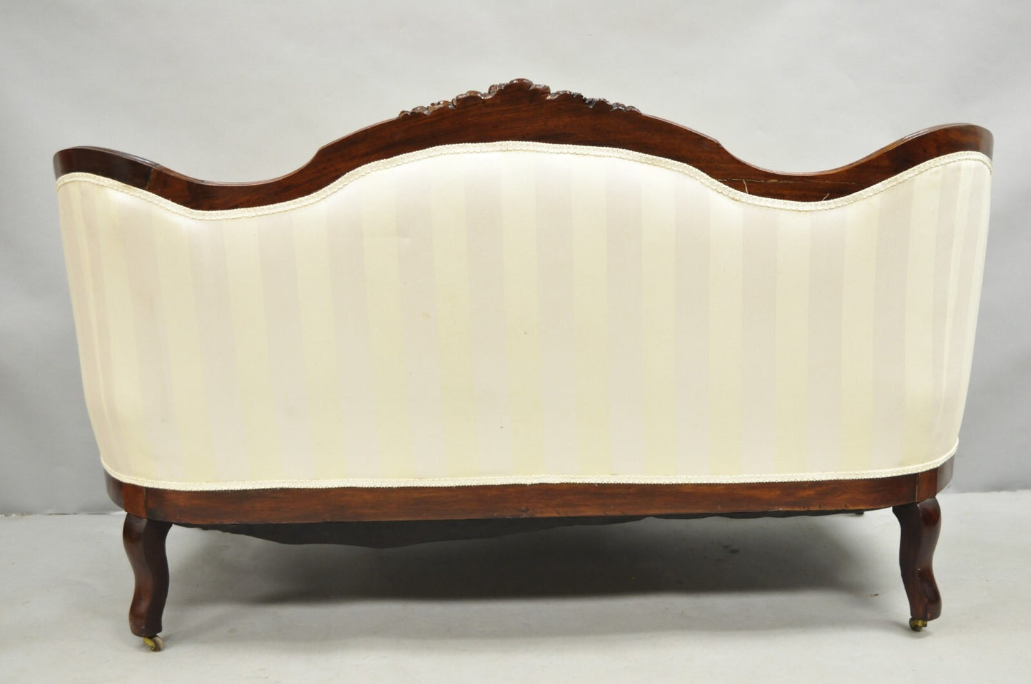 Antique Victorian French Rococo Carved Mahogany Upholstered Loveseat Parlor Sofa