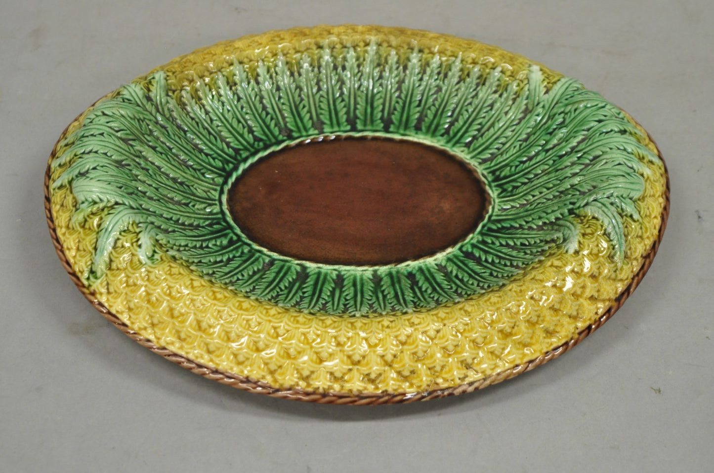 Antique Majolica Wheat Pineapple Glazed Ceramic Pottery Bread Platter Plate Dish