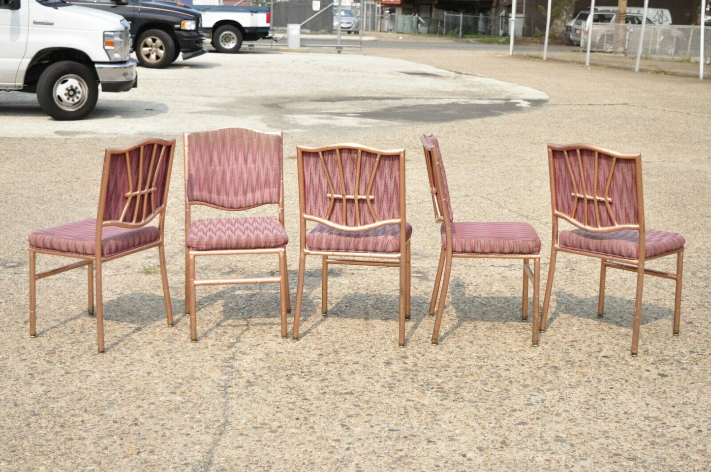 Shelby Williams Faux Bamboo Pink Rose Gold Upholstered Banquet Chairs - Set of 6