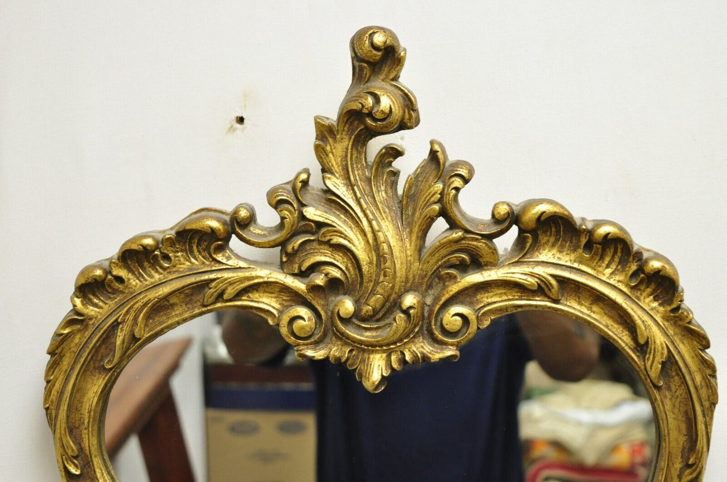 Vintage French Rococo Style Gold Gilt Leafy Scrollwork Wall Mirror