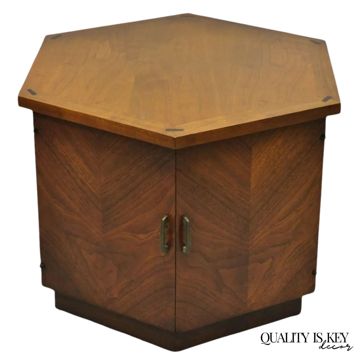 Lane Altavista Mid Century Modern Walnut 2 Door Side Drum Cabinet End Table