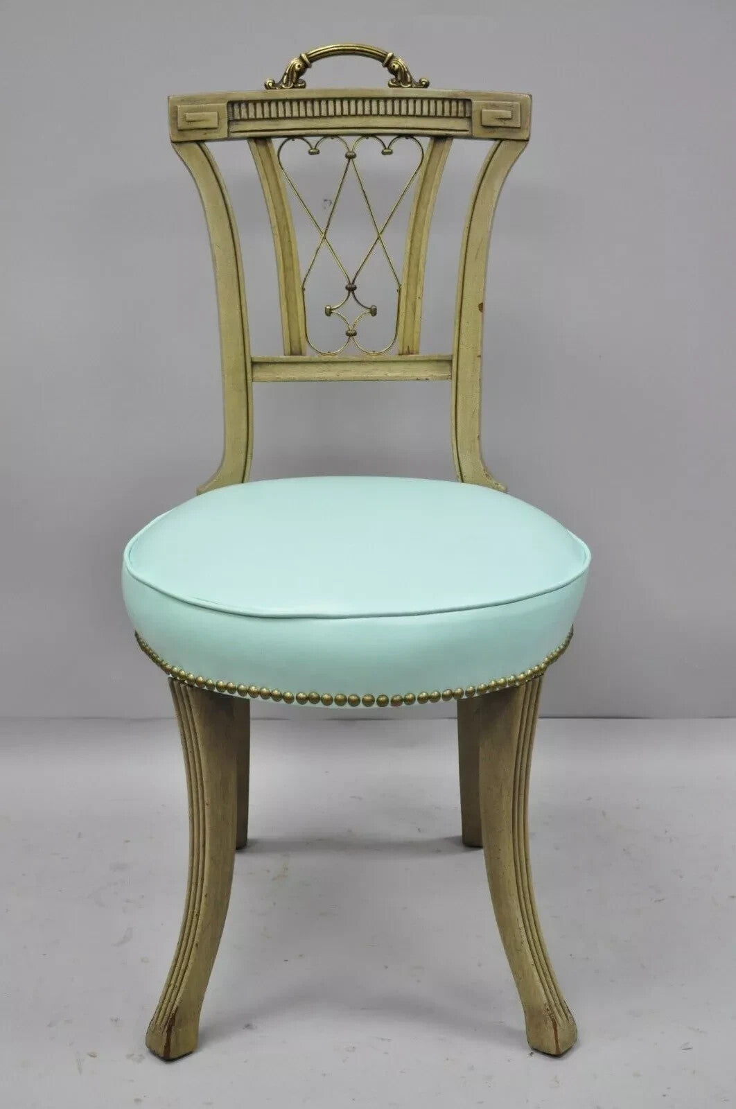 Vintage French Regency Style Mahogany Side Chairs w/ Brass Handles - a Pair