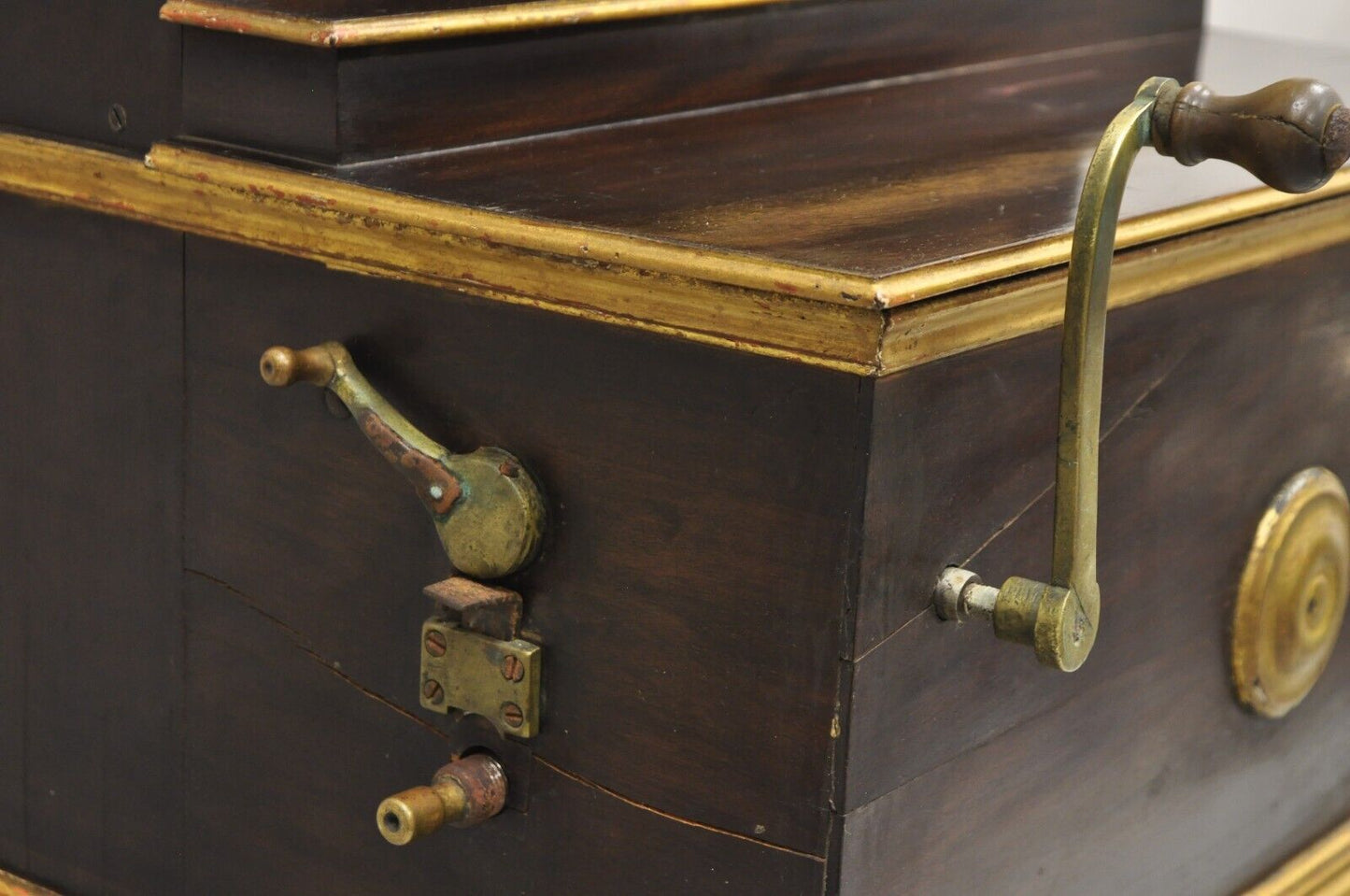 Antique English Victorian Hand Crank Mahogany Case Portable Upright Barrel Piano
