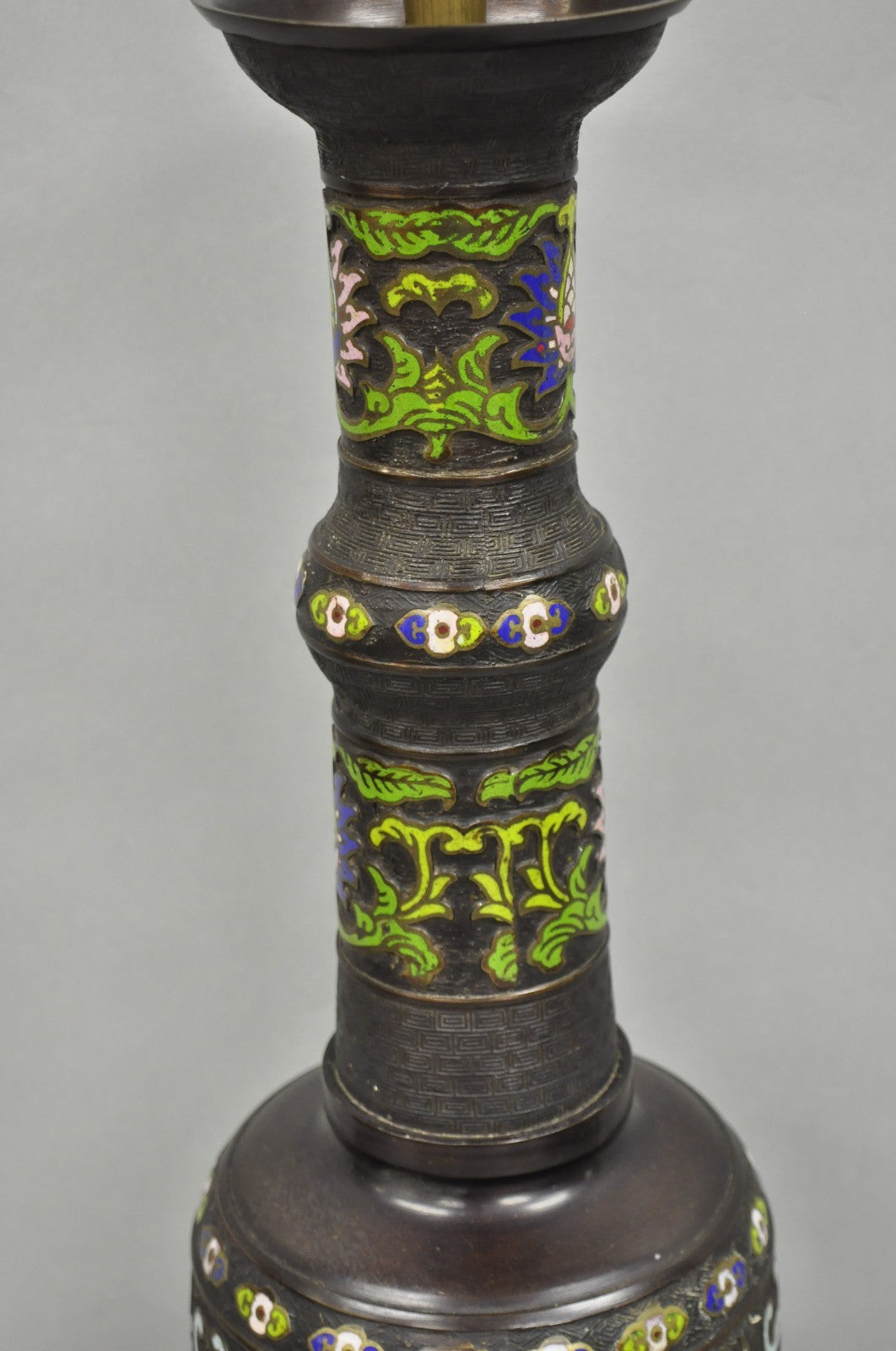 Antique Chinese Bronze Cloisonne Enameled Champleve Chinoiserie Table Lamp