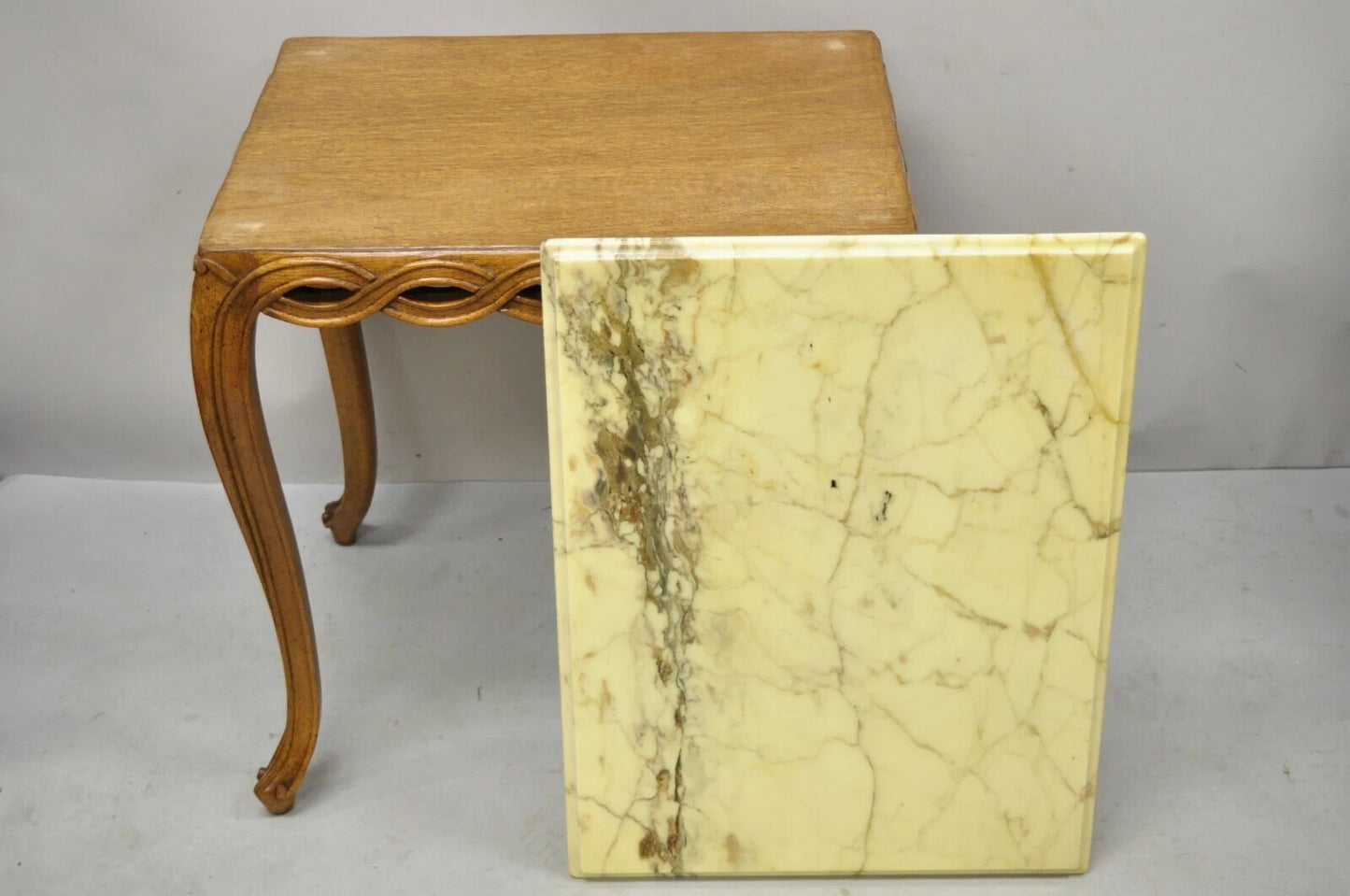 Vintage Hollywood Regency Provincial Pretzel Twist Marble Resin Side End Table