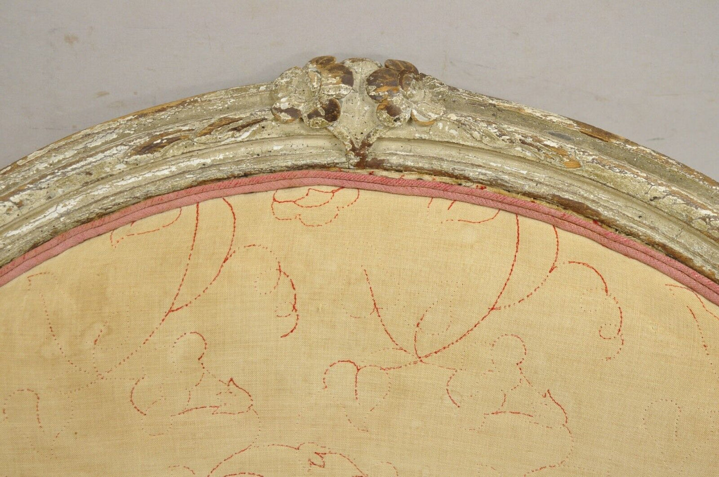 Antique French Louis XV Style Gustavian Cream Distress Painted Arm Chair