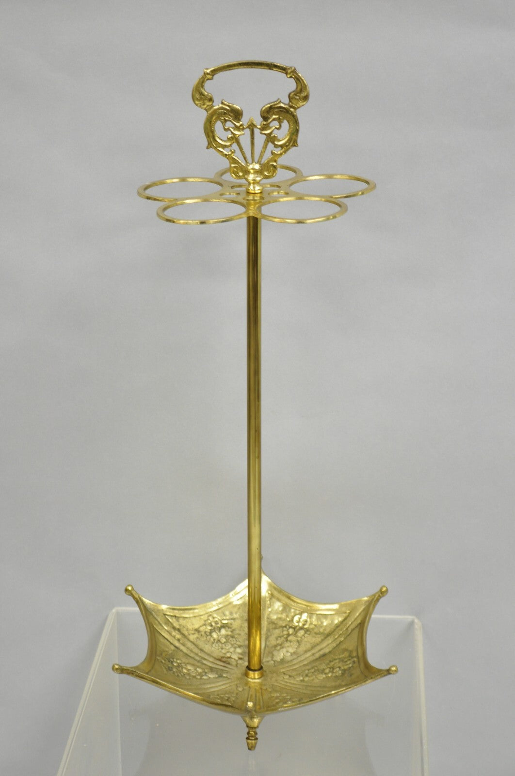 Vintage English Victorian Style Brass Umbrella Cane Stand w/ Serpent Handle