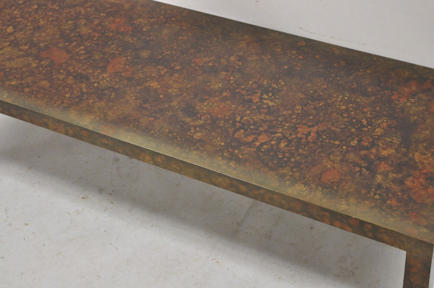 Vtg Mid Century Modern Brown Tortoiseshell Lacquer Parsons Style 54" Bench Table