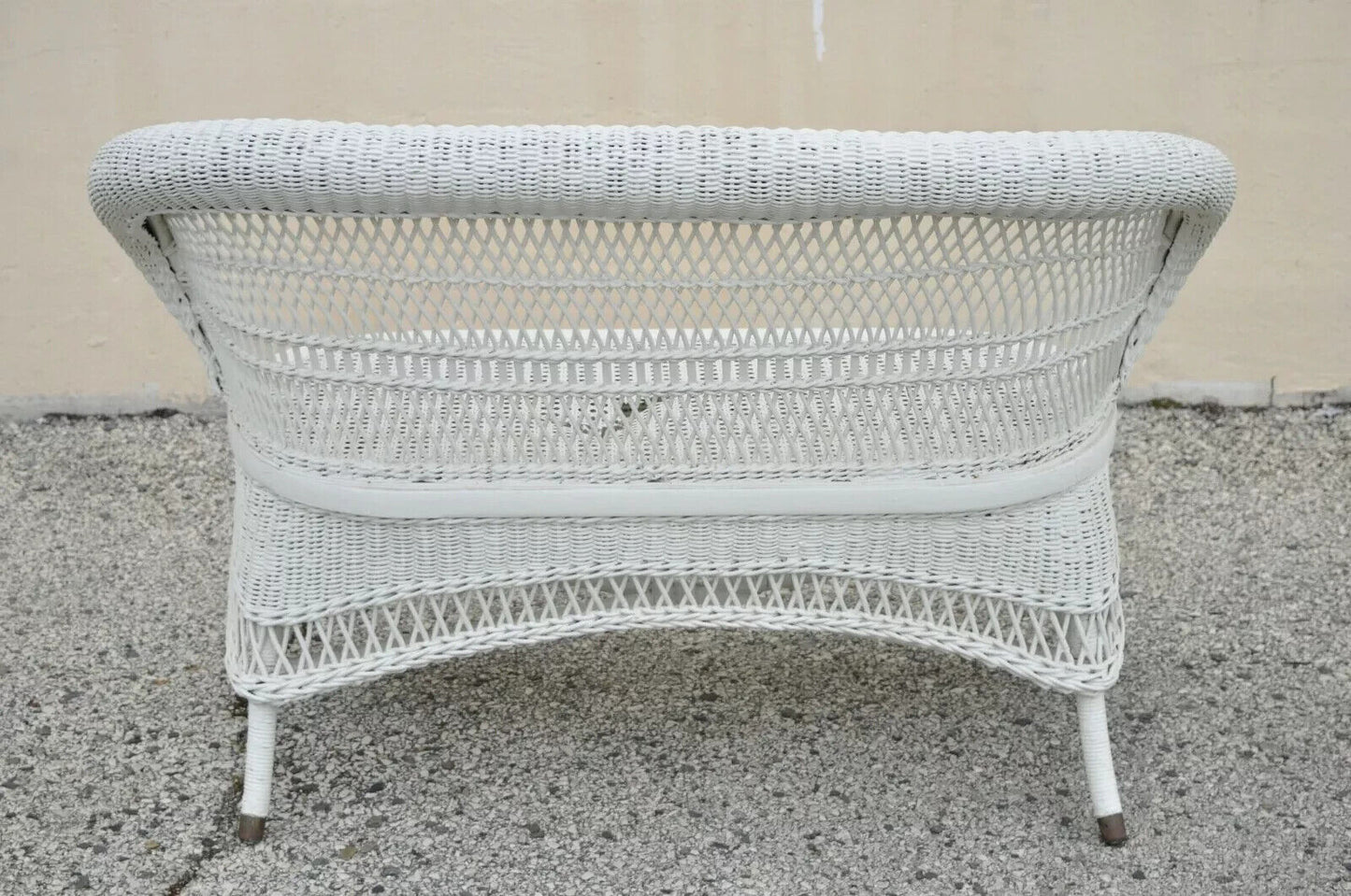 Antique Victorian White Wicker Barrel Back Small Settee Loveseat Sofa Cane Seat