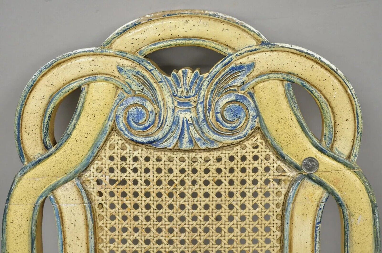 Vintage French Hollywood Regency Cane Pretzel Back Cream Dining Chair - Set of 6