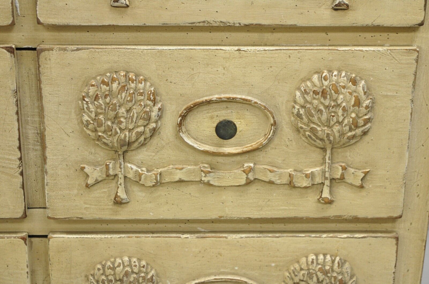 French Country Provincial Cream Distress Painted 8 Drawer Dresser by Roundtree