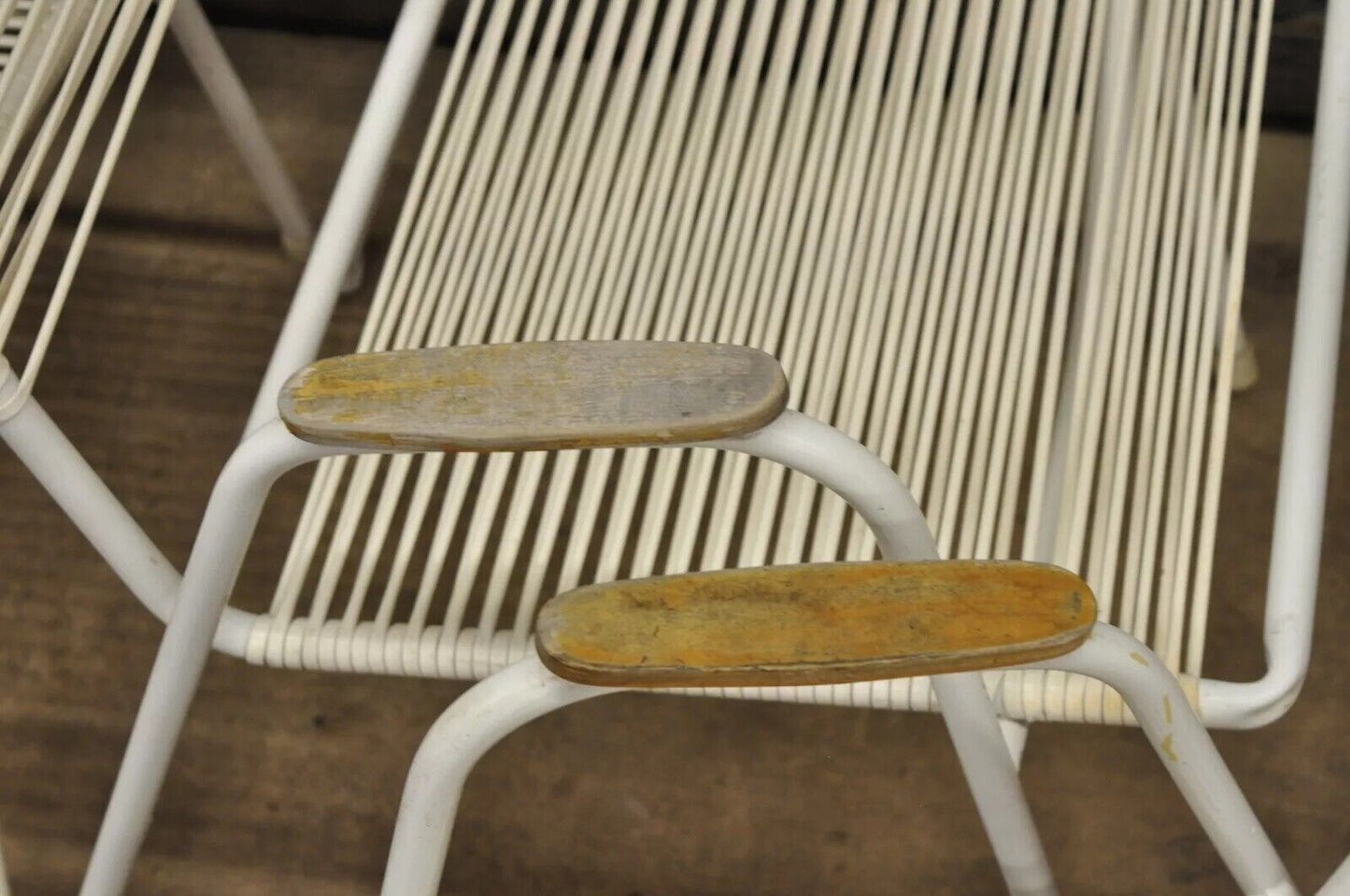 Vintage Mid Century Modern Aluminum Vinyl Rope Cord Pool Arm Chairs - Set of 4