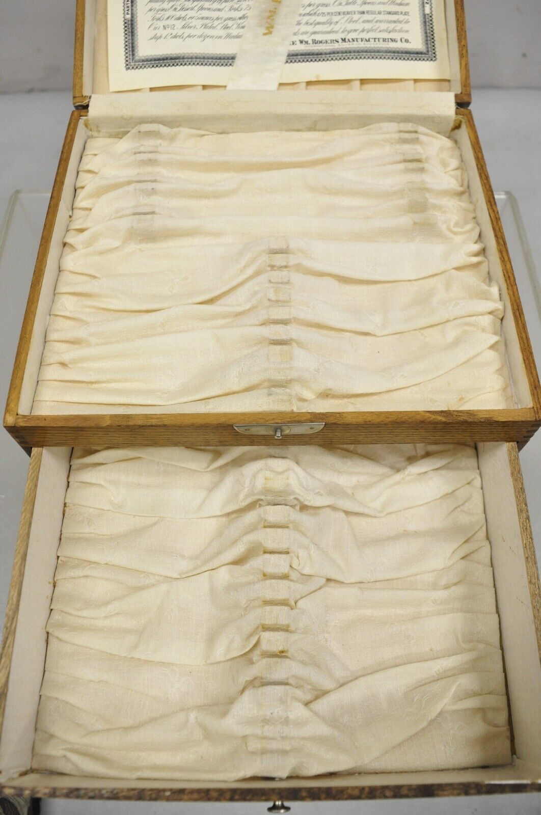 Antique WM Rogers Oak Small Flatware Silverware Storage Box with Drawer
