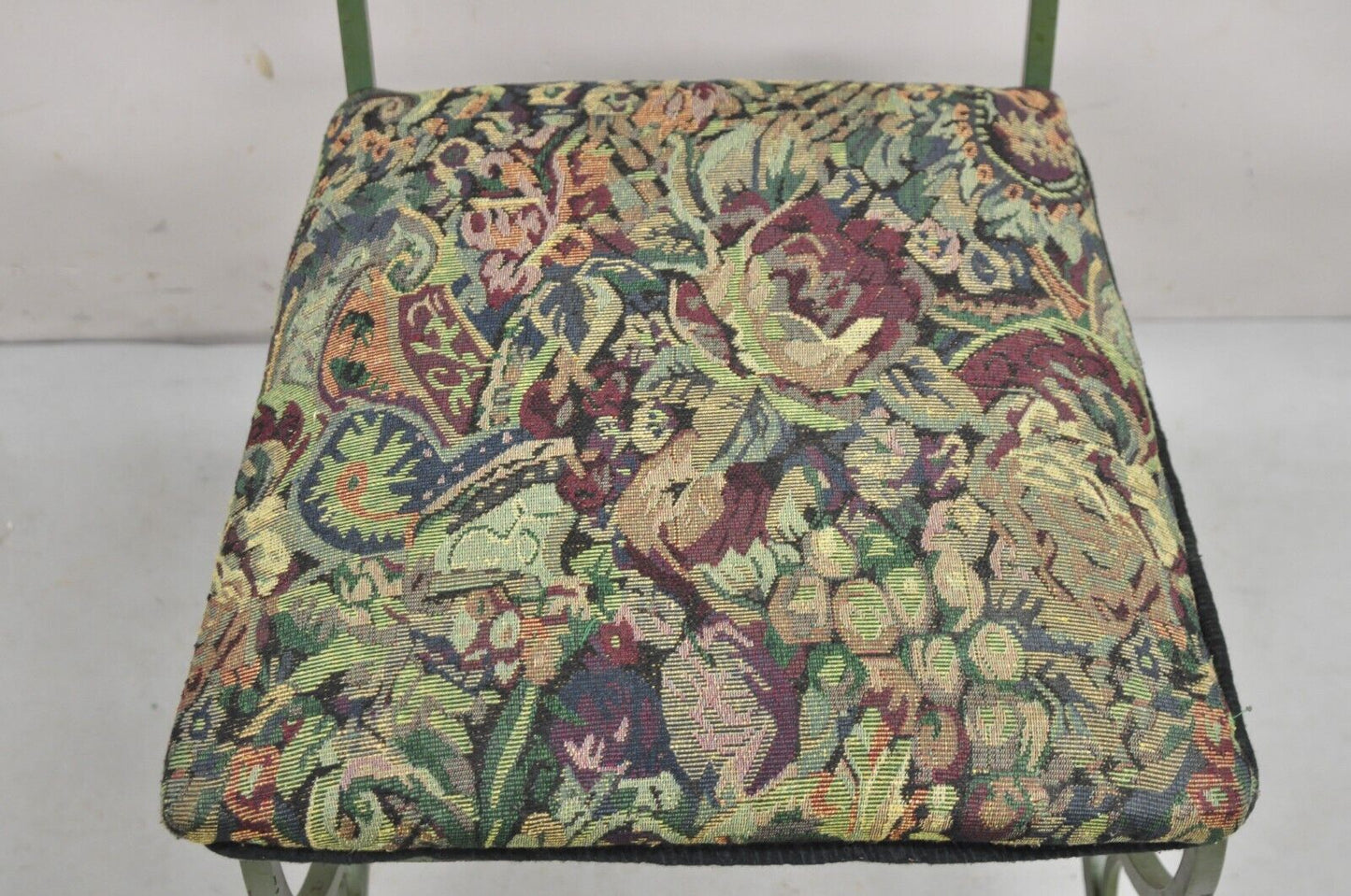 Vintage Gothic Hollywood Regency Style Green Wrought Iron Dining Chair Single