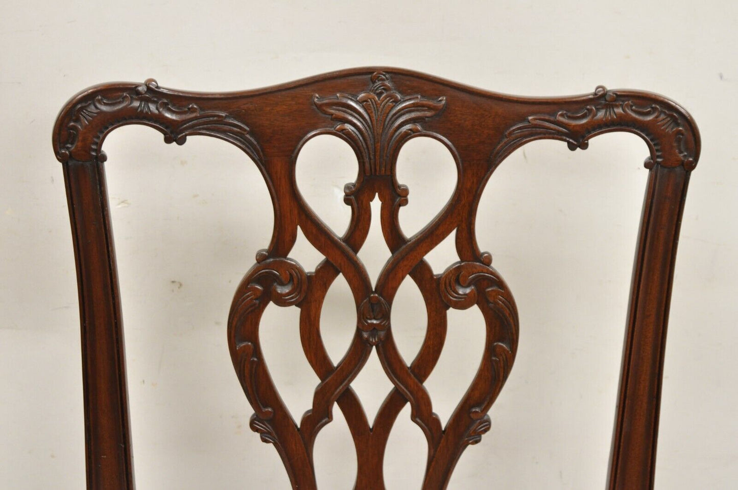 Antique Chippendale Georgian Style Carved Mahogany Dining Side Chairs - Set of 6