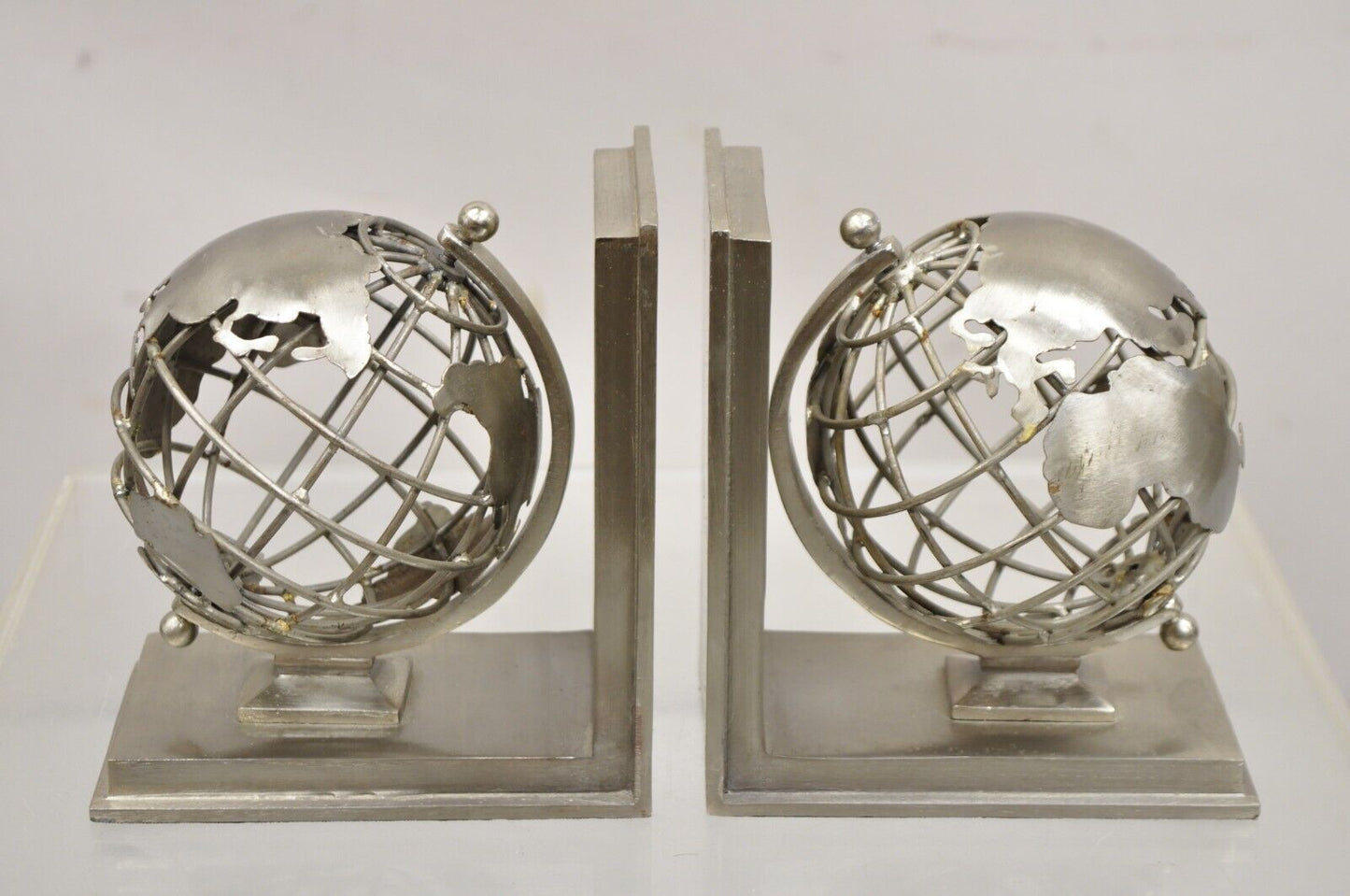 Restoration Hardware Industrial Modern Metal Spinning Globe Bookends - a Pair