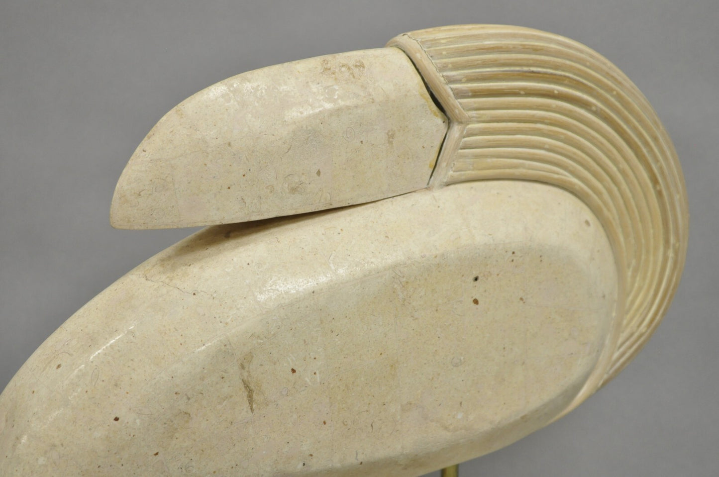 Vintage Modern Tessellated Travertine Marble Stone Toucan Bird Sculpture - Pair