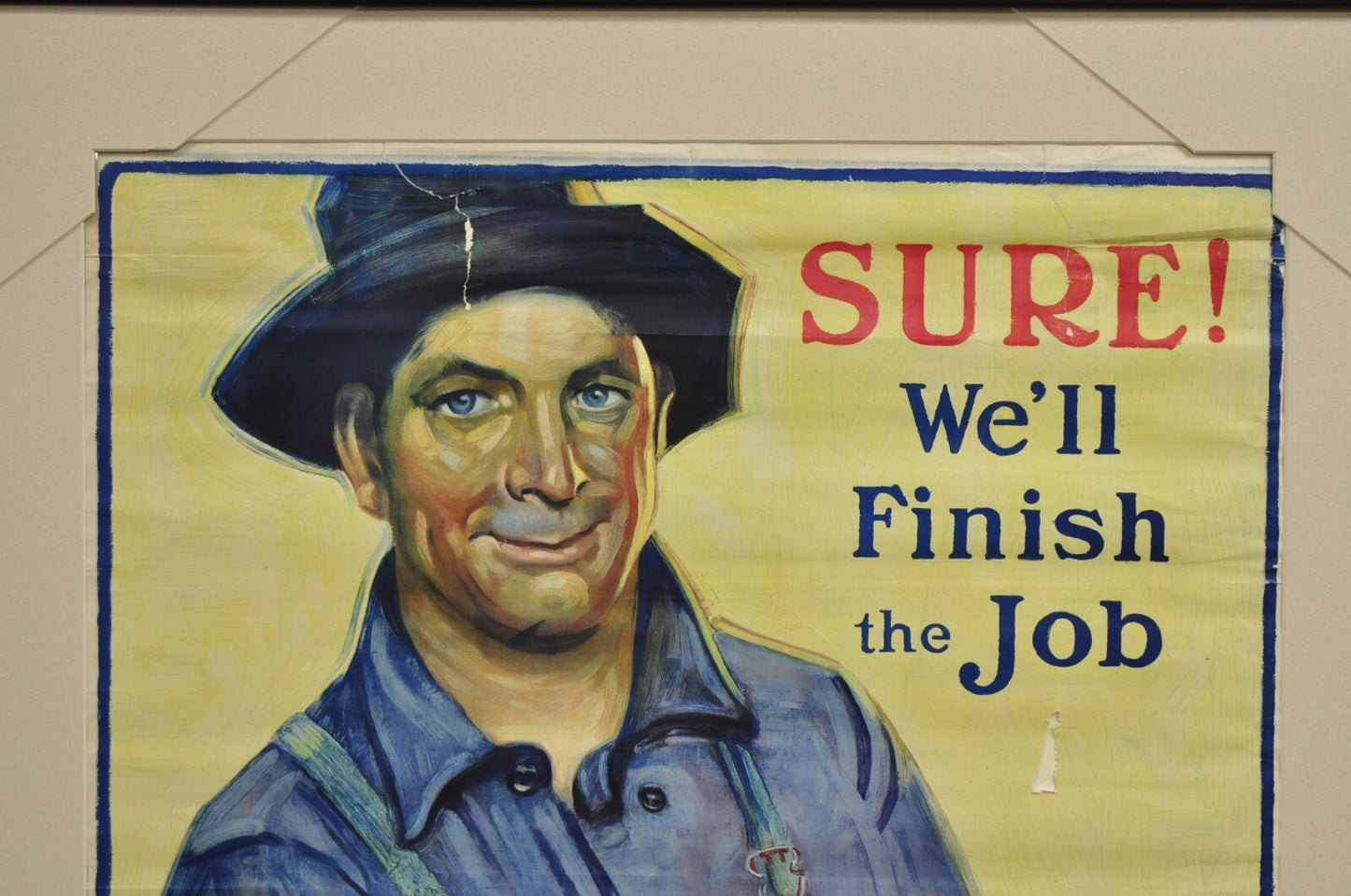 1918 World War 1 "Sure We'll Finish The Job" Victory Liberty Loan Framed Poster