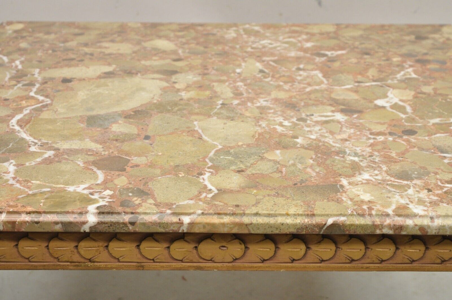 Vintage Italian Neoclassical Style Pink Rouge Marble Square Coffee Table
