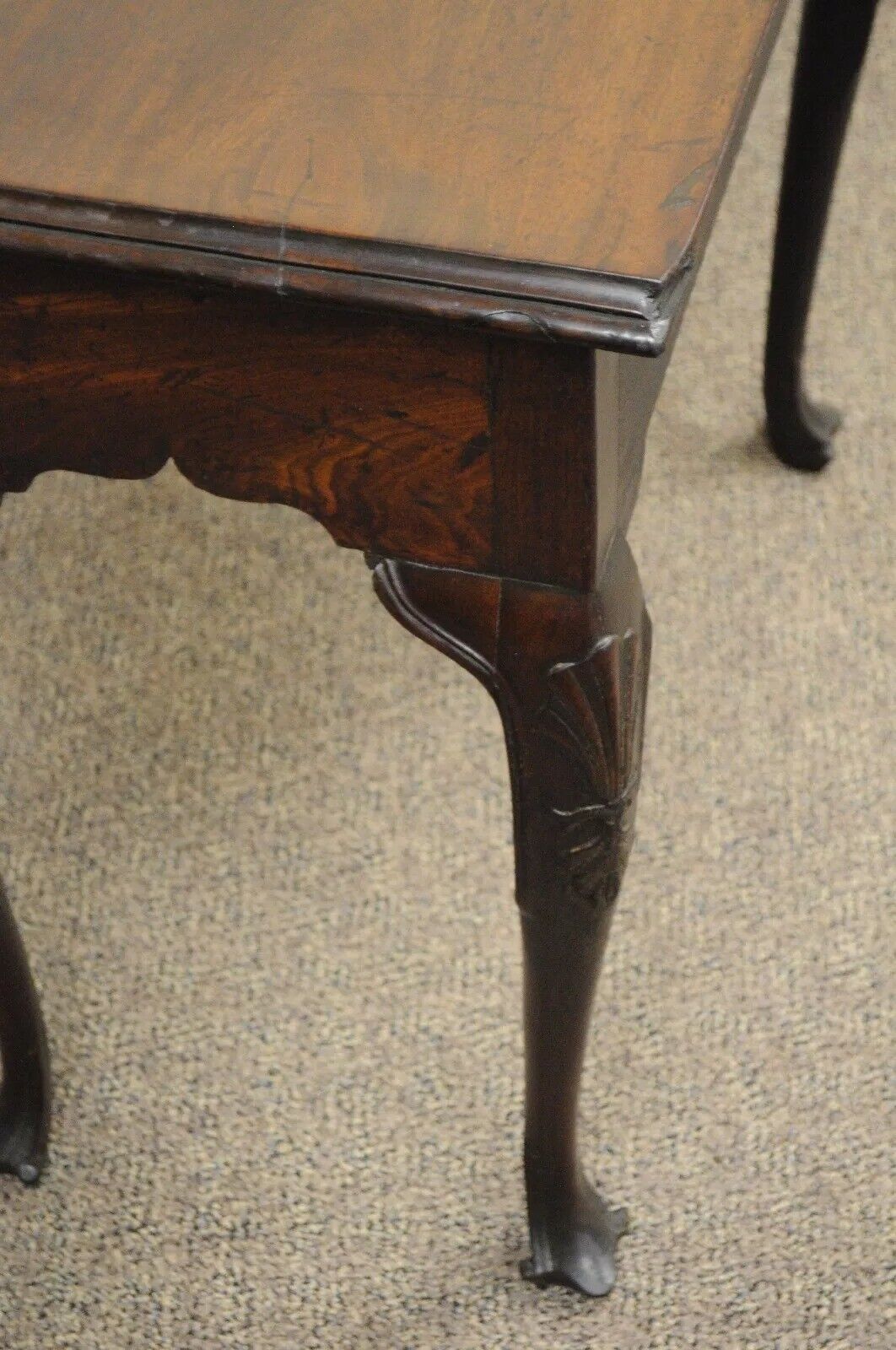 Antique English Georgian Queen Anne Shell Carved Mahogany Console Hall Table