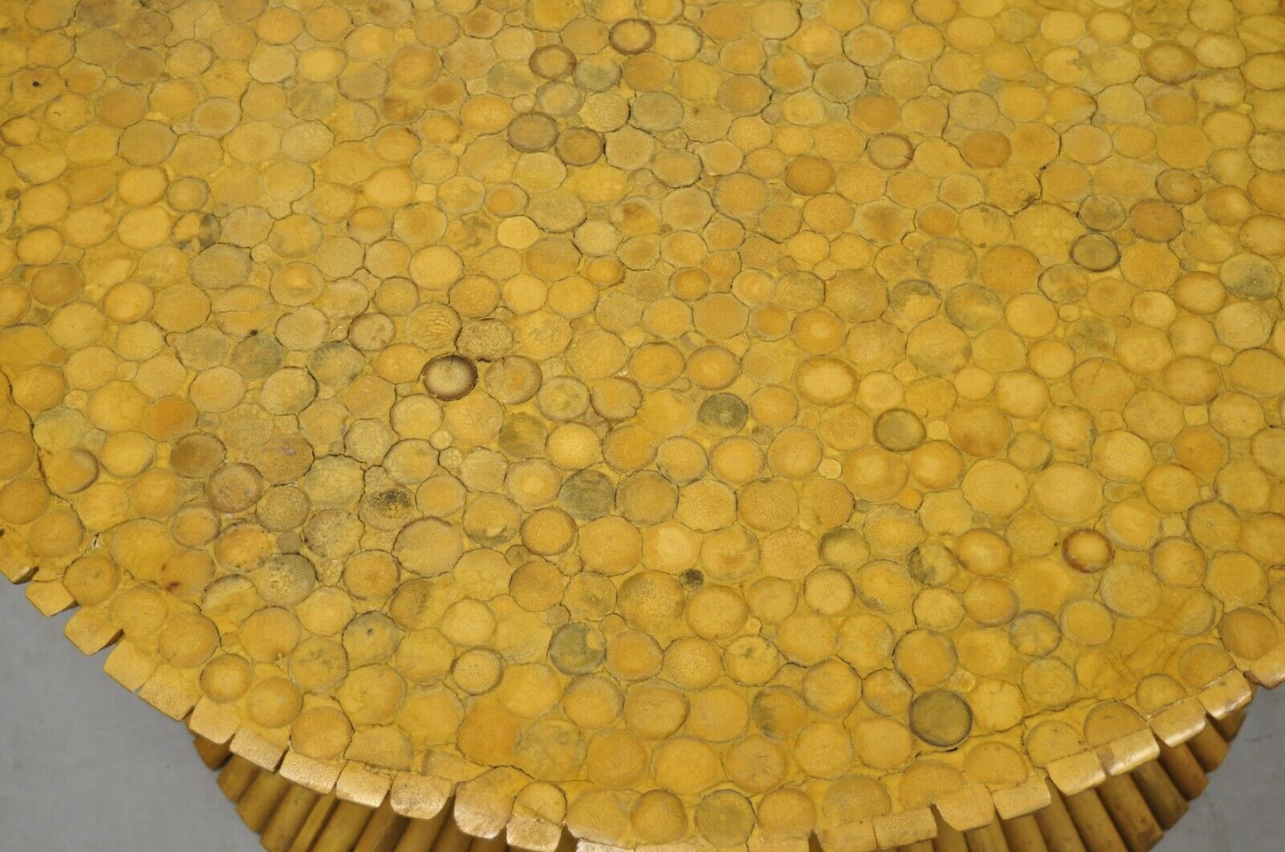 McGuire Style Sheaf of Wheat Bamboo 48" Round Glass Coffee Table