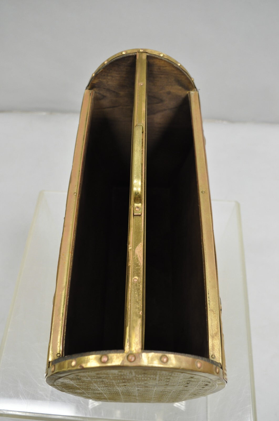 English Colonial Embossed Brass Farmer Horse-Drawn Plow Magazine Rack Holder