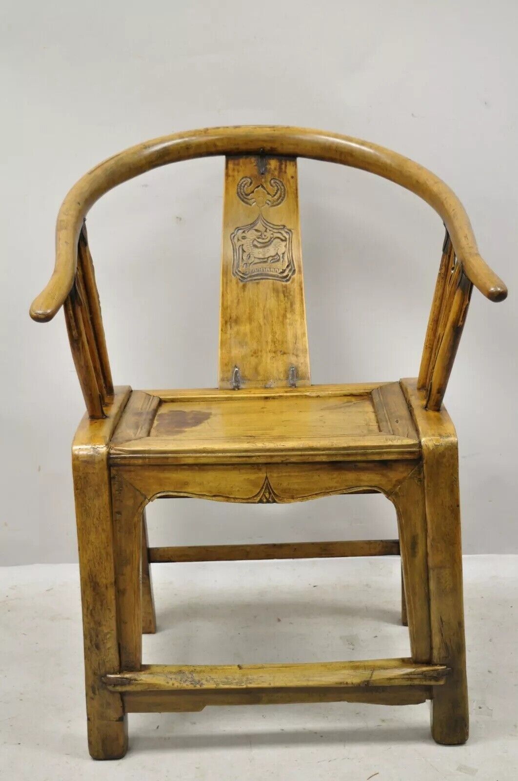 Chinese Carved Hardwood Horseshoe Ming Style Barrel Back Lounge Arm Chair