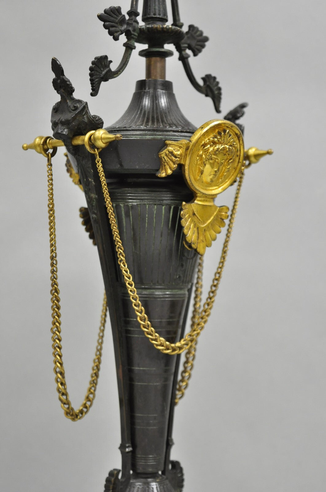 Antique French Empire Neoclassical Bronze & Marble Small Figural Table Lamp