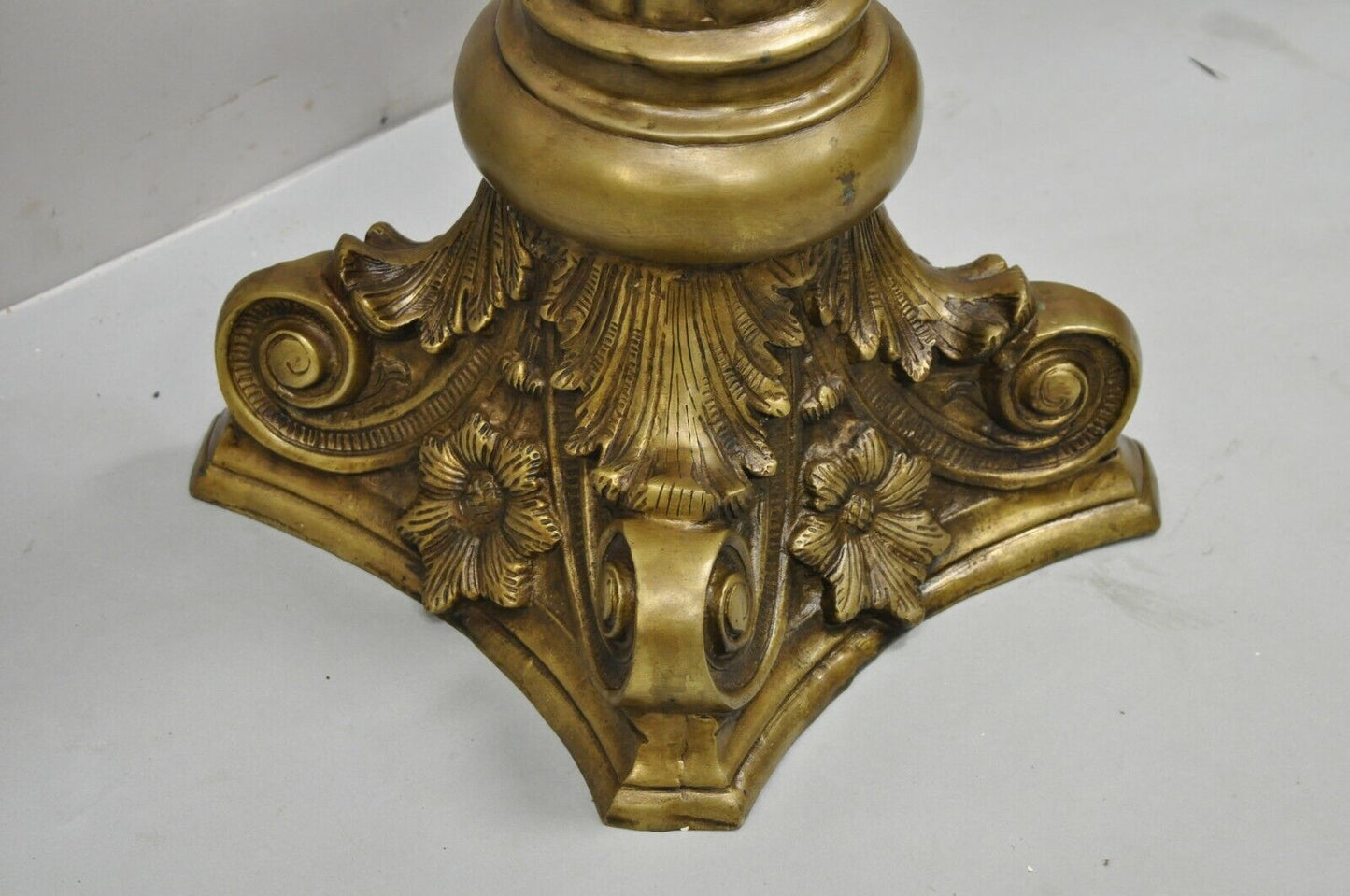 Vintage Brass Bronze Fluted Corinthian Column 29" Classical Pedestal Plant Stand