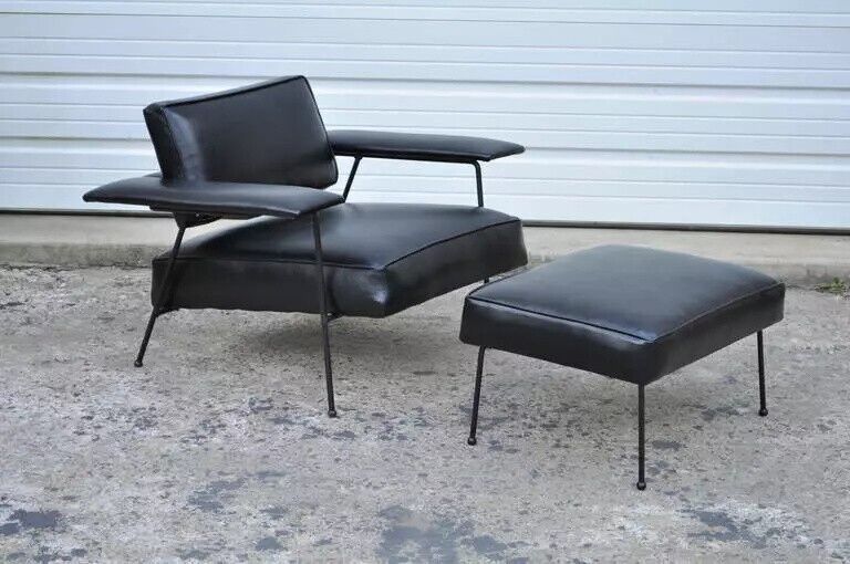 Adrian Pearsall for Craft Associates Iron Frame Leather Lounge Chair and Ottoman