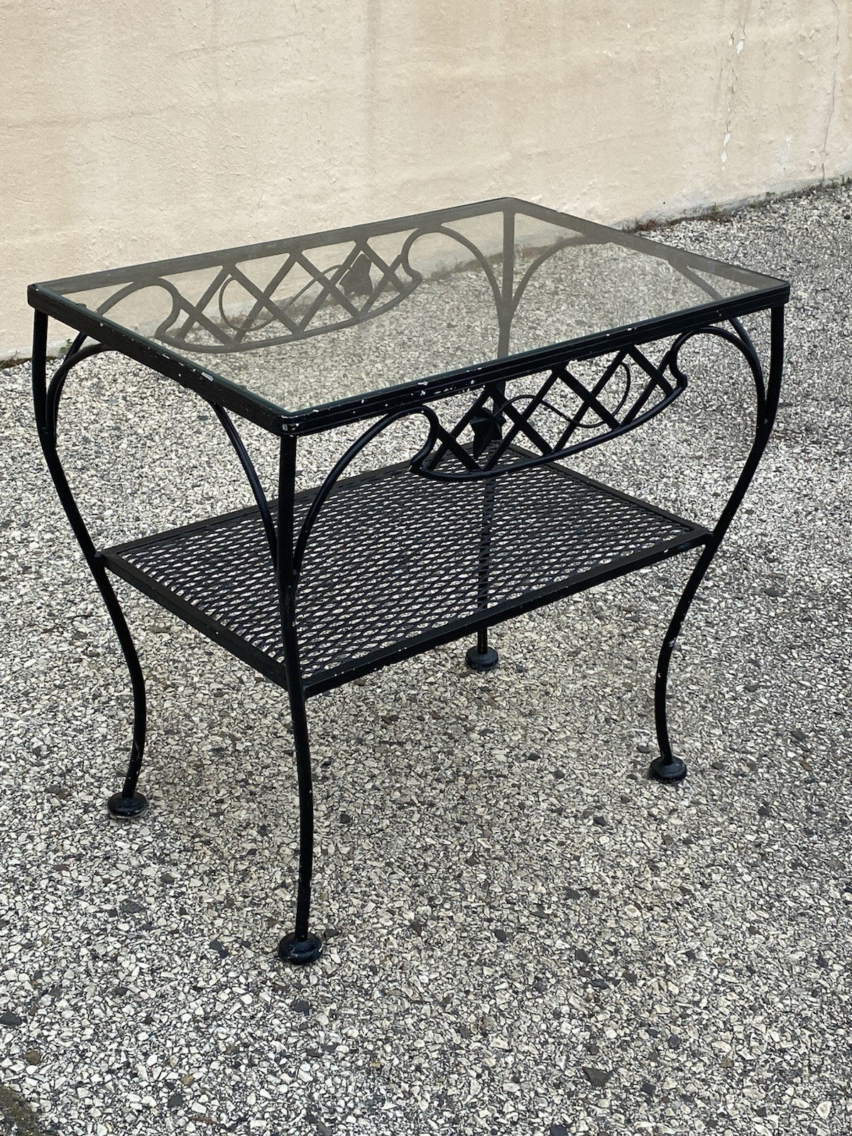 Vintage Wrought Iron Meadowcraft Salterini Style 2 Tier Garden Patio Side Table