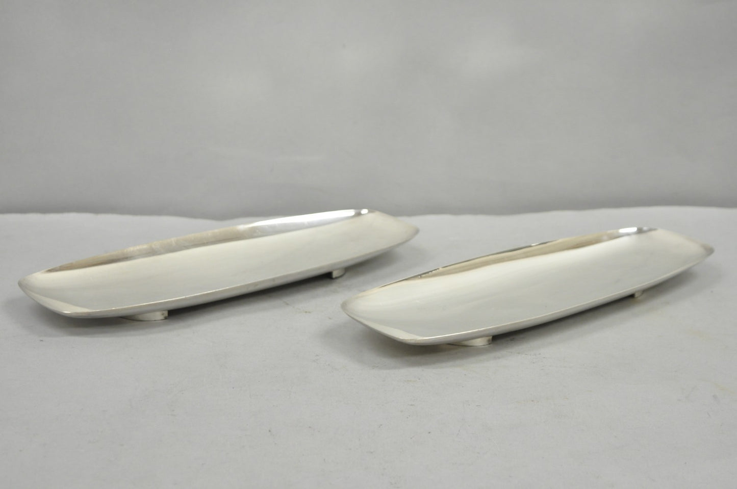 Vintage Mid Century Modern FB Rogers 529 Silver Plated Narrow Trinket Dish Pair