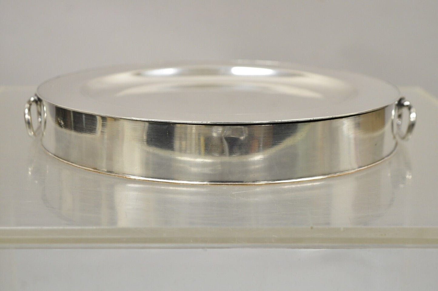 Antique English Victorian Silver Plate On Copper 9.5” Round Serving Plate Warmer