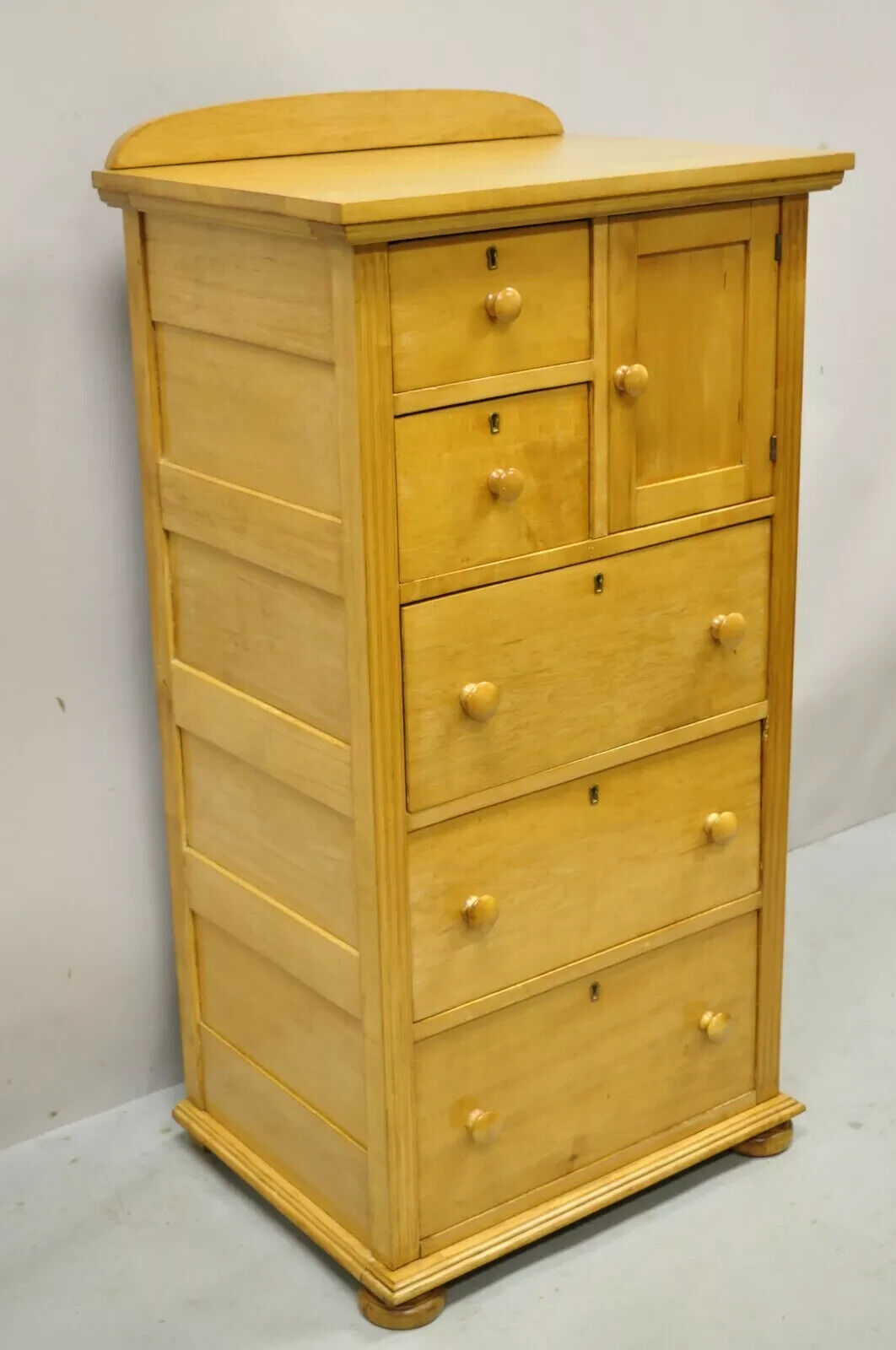 Antique Colonial Maple Wood Tall Lingerie Chest Washstand Bedroom Dresser