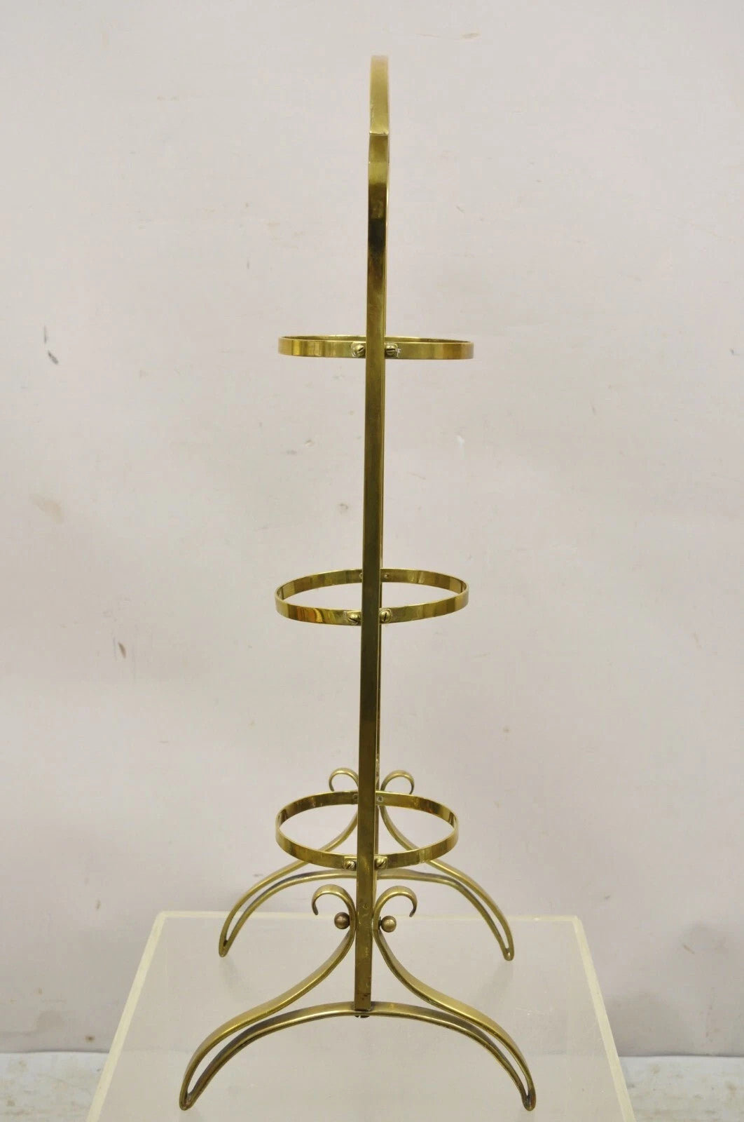Vintage Italian Mid Century Modern Brass 3 Tier Muffin Pastry Cake Stand