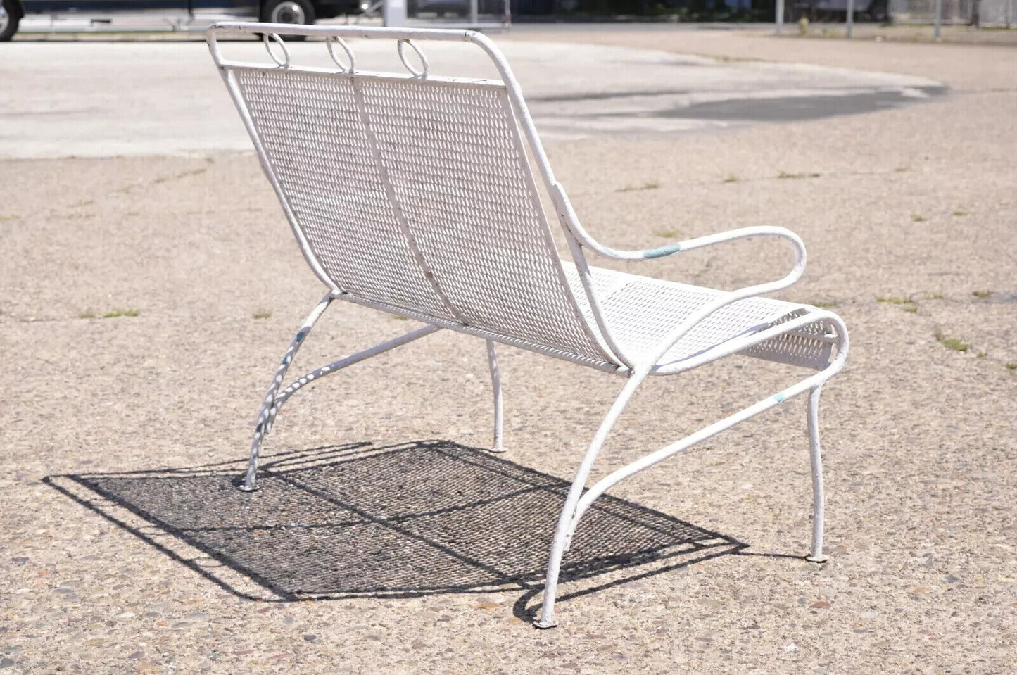 Vintage Russell Woodard Sculptura Mid Century Modern Iron Patio Settee Bench