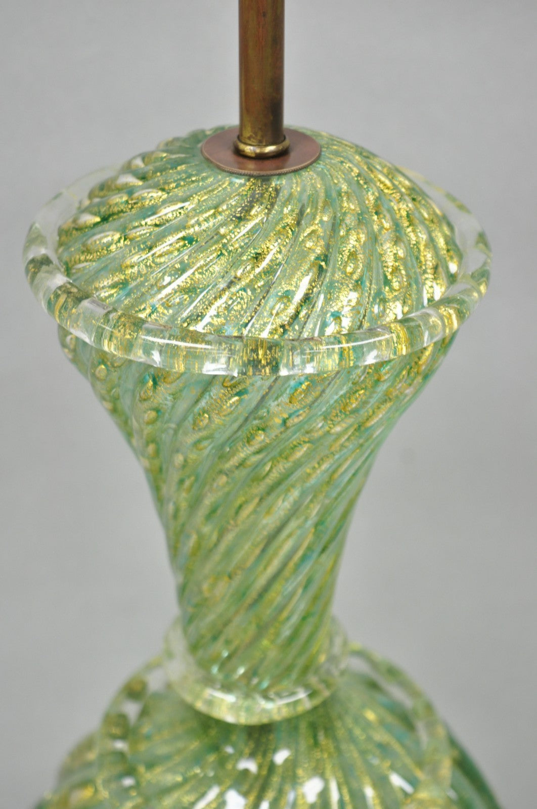 Vintage Barovier & Toso Murano Italy Green Swirl Glass Gold Flecks Table Lamp