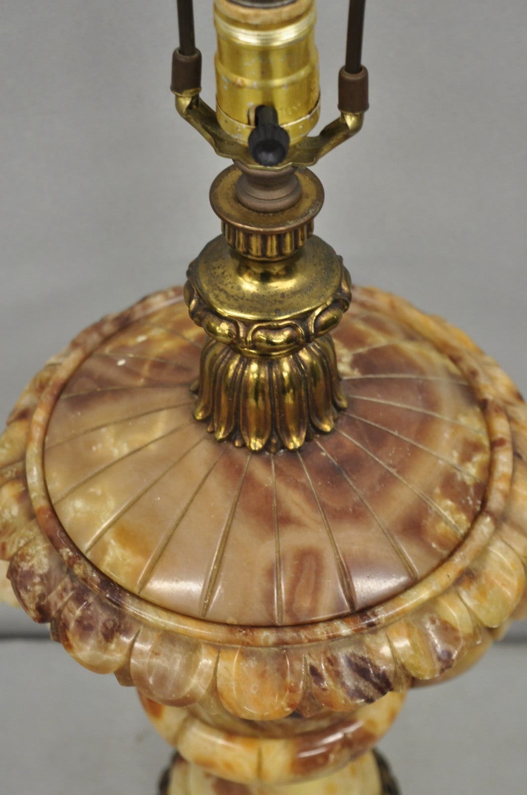 Vintage Italian Neoclassical Style Carved Alabaster Trophy Cup Urn Table Lamp