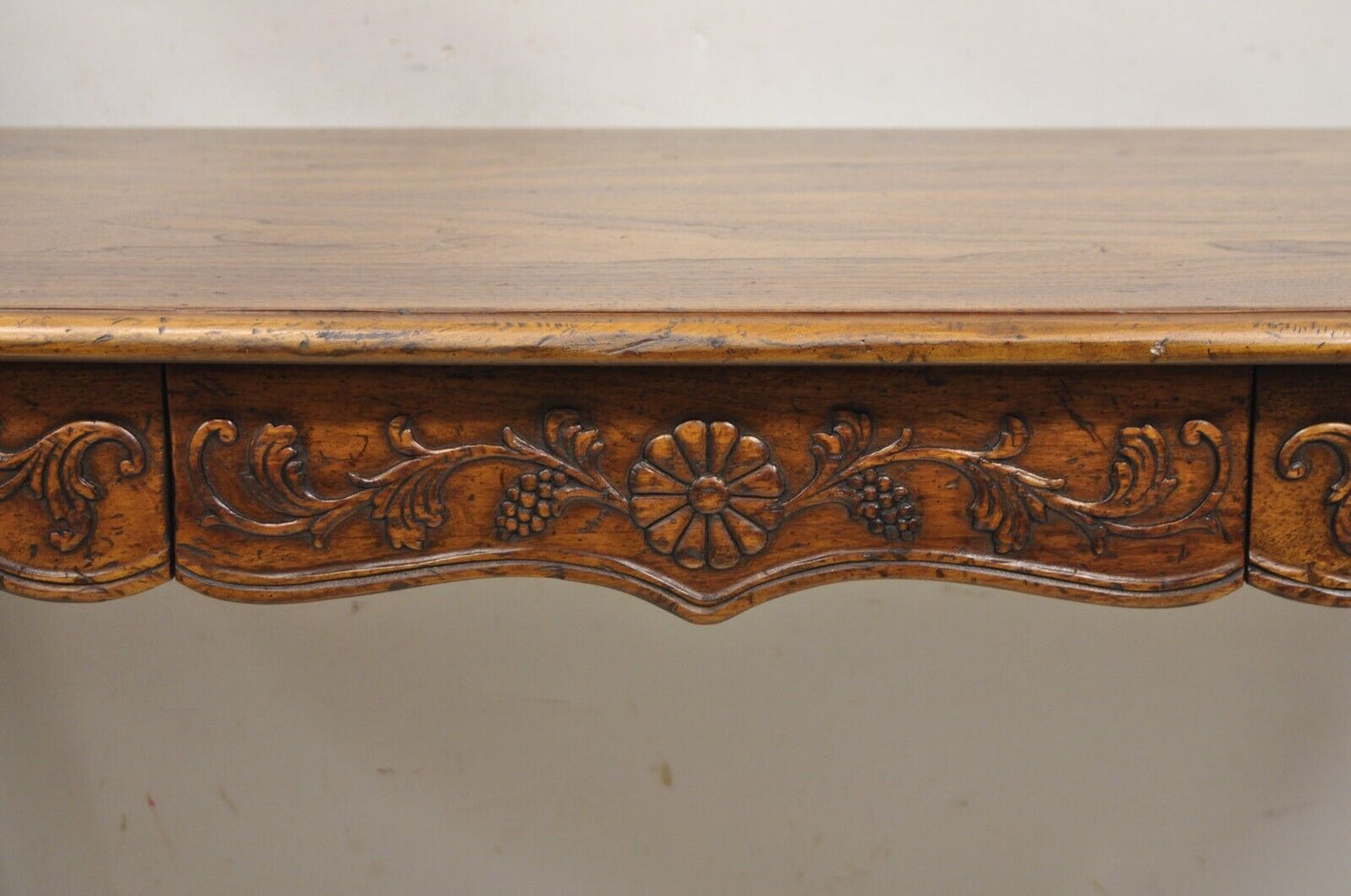 Vintage John Widdicomb French Country Carved Walnut Writing Desk with Drawer
