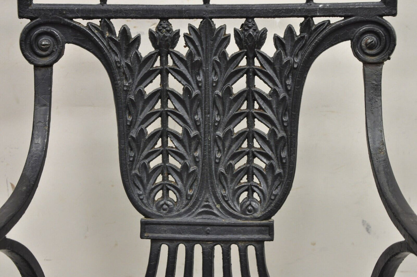 Antique French Regency Style Cast Iron Wooden Slat Garden Arm Chair