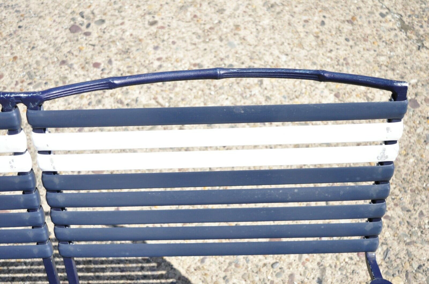 Vintage Faux Bamboo Aluminum Vinyl Strap Blue Garden Patio Loveseat Settee